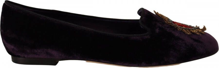 Dolce & Gabbana Paarse Velvet DG Heart Loafers Flats Purple Dames