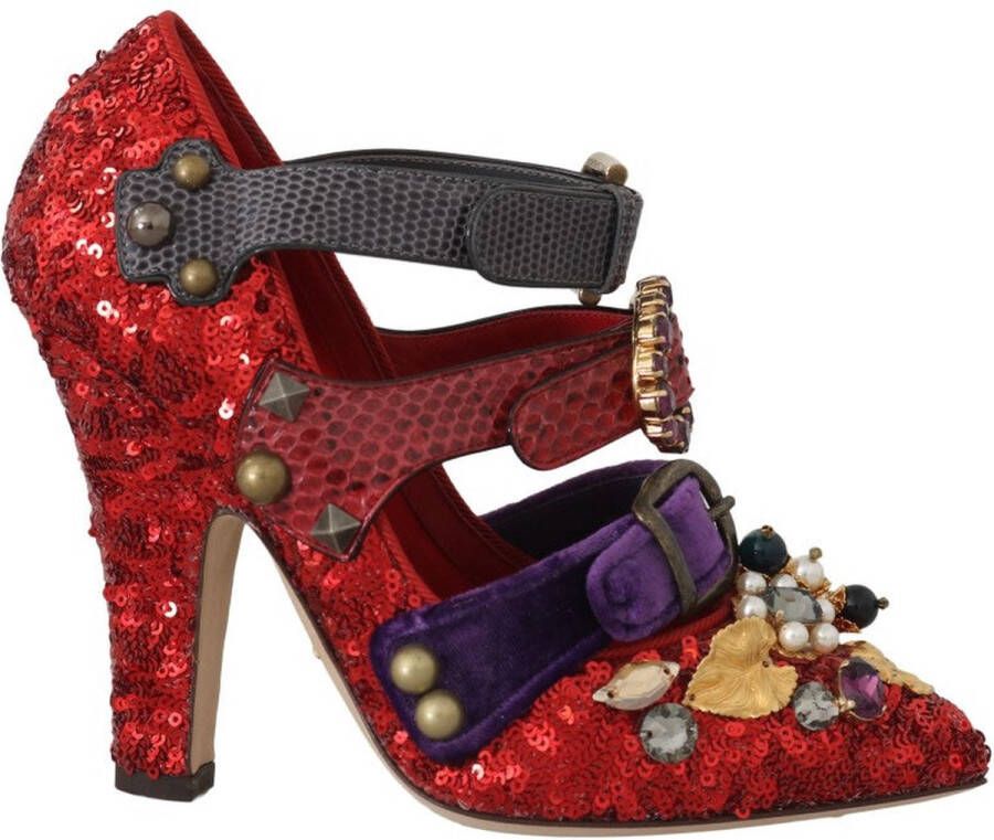 Dolce & Gabbana Rode Kristallen Studs Hakken Schoenen Mary Janes Bellucci Alta Moda Red Dames