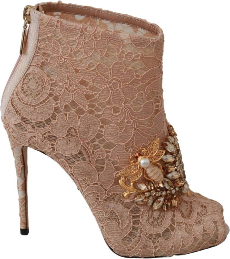 Dolce & Gabbana Roze Crystal Lace laarsjes Stiletto's schoenen - Foto 1