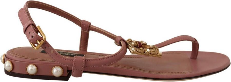 Dolce & Gabbana Roze DG Amore logo lederen sandalen schoenen