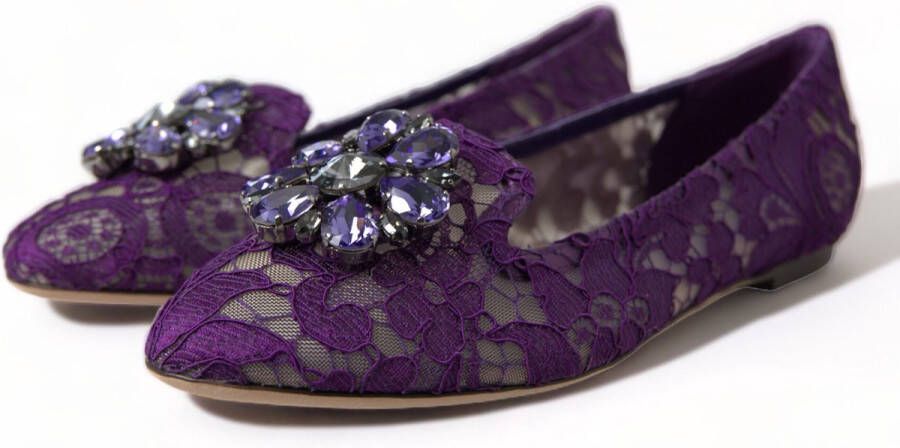 Dolce & Gabbana Paarse Taormina Kant Kristal Platte Schoenen Purple Dames