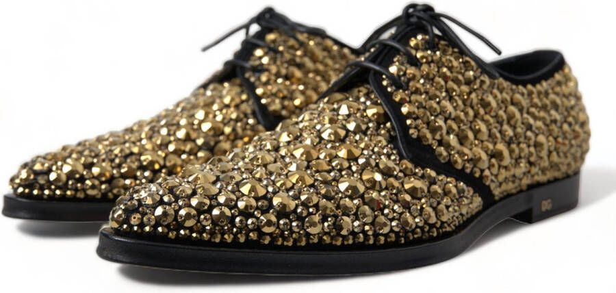 Dolce & Gabbana Zwart Goud Versierde Derby Jurkschoenen Yellow Heren