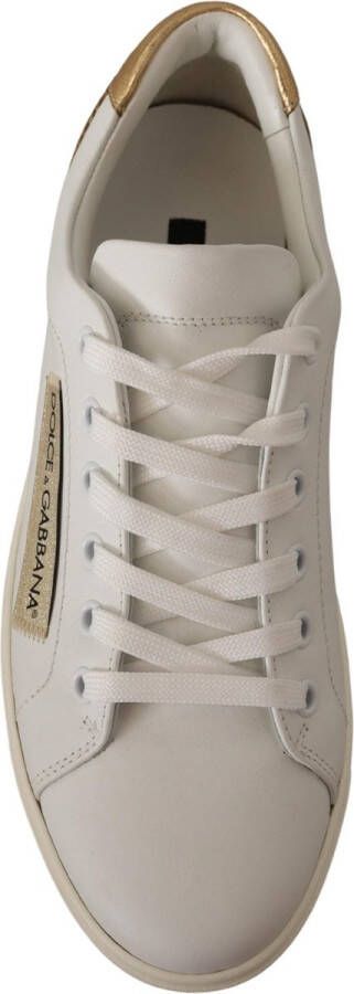 Dolce & Gabbana White Gold Leather Low Top Sneakers