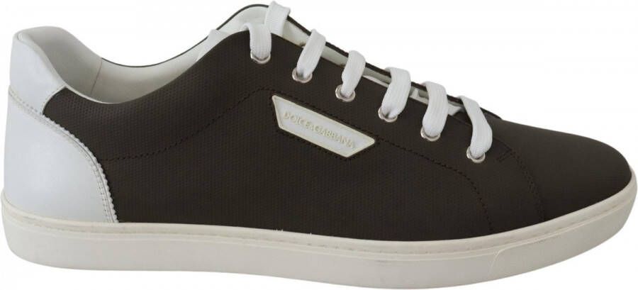 Dolce & Gabbana Witte en Groene Leren Low Top Sneakers Black Heren