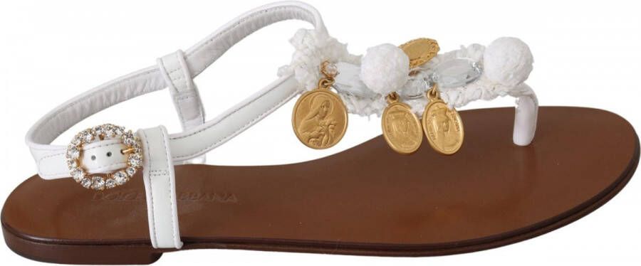 Dolce & Gabbana Witte Leren Munten Flip Flops Sandalen Schoenen White Dames