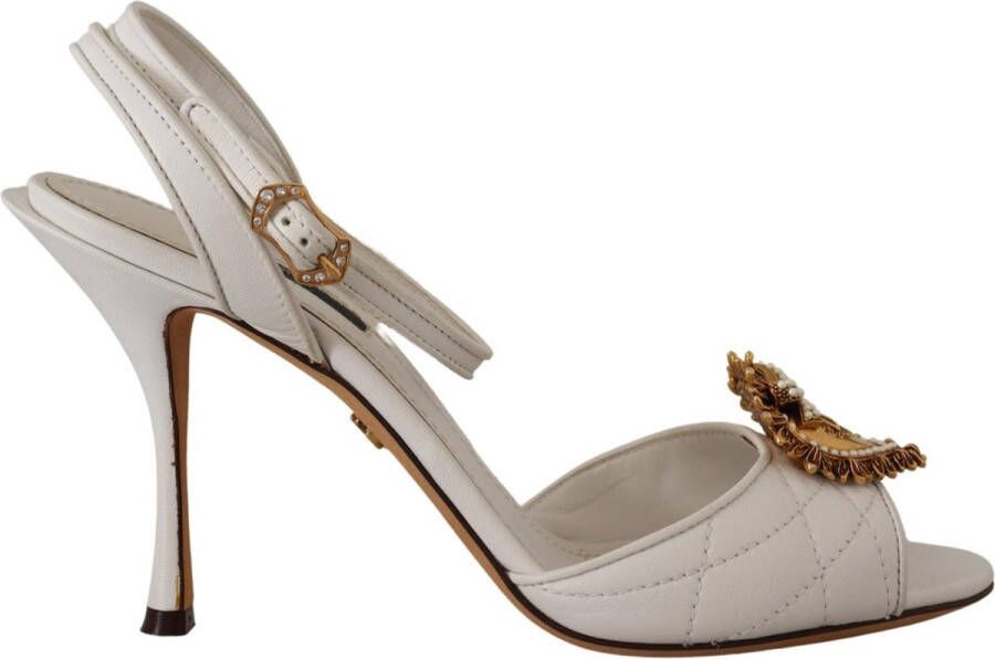 Dolce & Gabbana White Leather Gold DEVOTION Sandals Heels Shoes