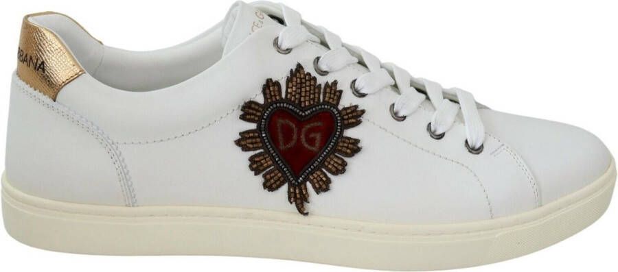 Dolce & Gabbana White Leather Heart Low Top Sneakers Casual Shoes