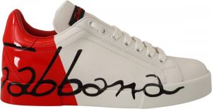 Dolce & Gabbana White Red Lace Up Womens Low Top Sneakers Shoes