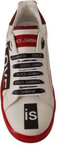 Dolce & Gabbana White Red Portofino Love Print Leather Sneakers Shoes