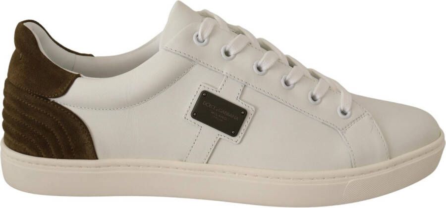 Dolce & Gabbana White Suede Leather Mens Low Tops Sneakers