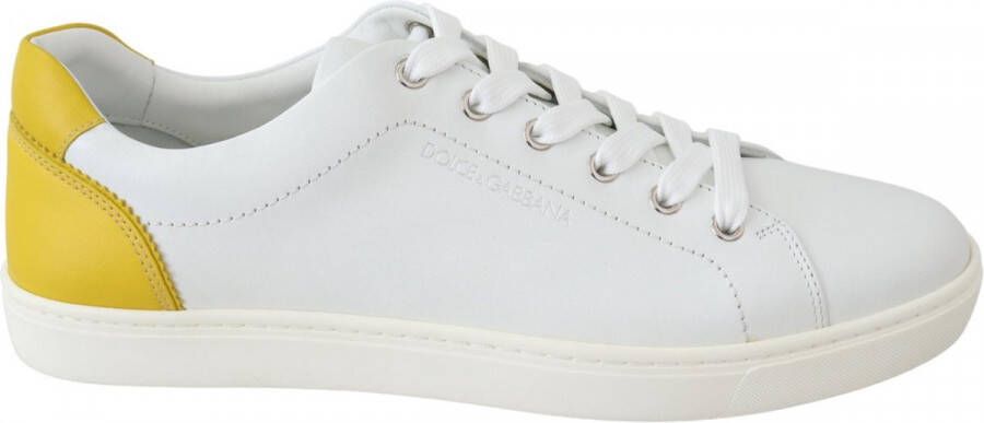 Dolce & Gabbana White Yellow Leather Low Top Sneakers Shoes