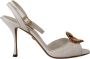 Dolce & Gabbana White Leather Gold DEVOTION Sandals Heels Shoes - Thumbnail 1