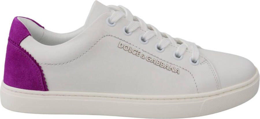 Dolce & Gabbana Witte Leren Sneakers met Paarse Details White Dames