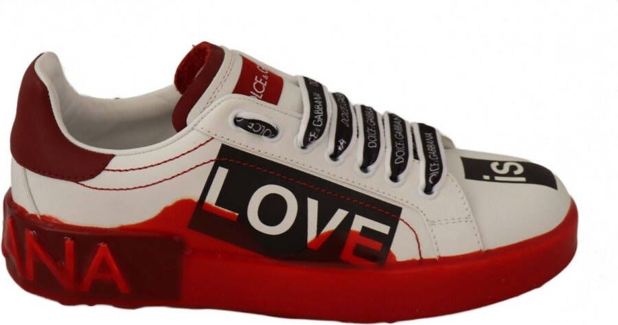 Dolce & Gabbana Wit Rood Portofino Love Print lederen sneakers schoenen