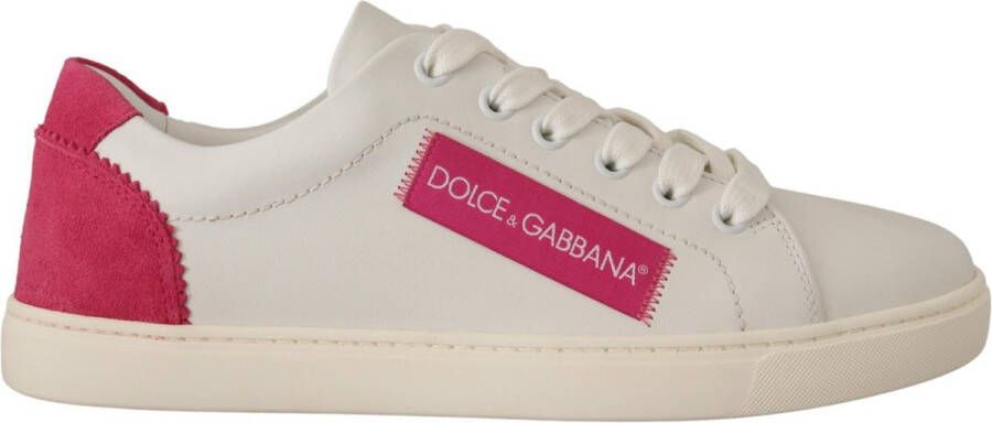 Dolce & Gabbana Wit roze lederen lage top sneakers damesschoenen