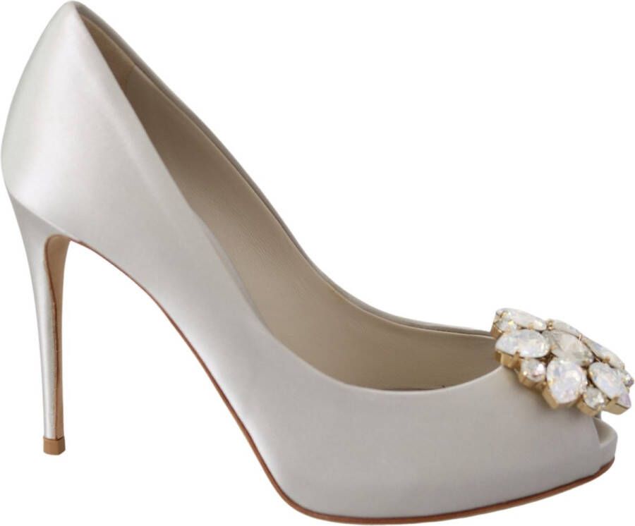 Dolce & Gabbana Witte kristallen Peep Toe Hakken Satijnen Pumps Schoenen White Dames