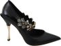 Dolce & Gabbana Zwarte Leren Kristallen Mary Jane Pumps Black Dames - Thumbnail 1