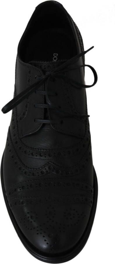 Dolce & Gabbana Premium Zwarte Leren Wingtip Schoenen Black Heren