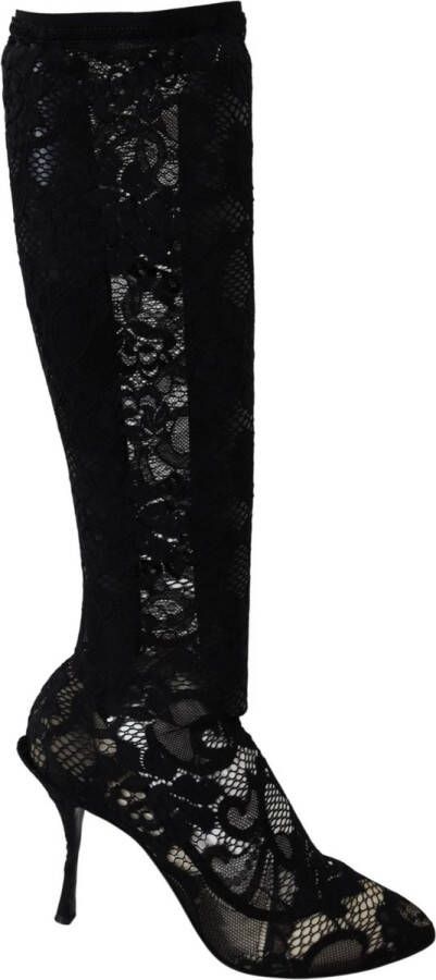 Dolce & Gabbana Elegante Kant Sokken Laarzen Schoenen Pumps Black Dames