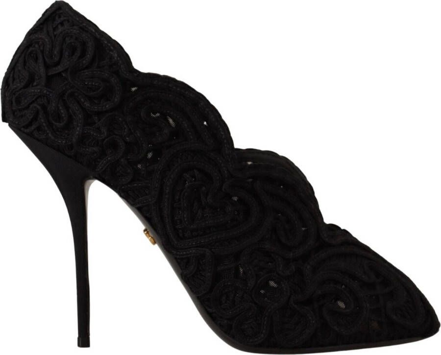 Dolce & Gabbana Zwarte Cordonetto Ricamo Pump Open Teen Schoenen Black Dames