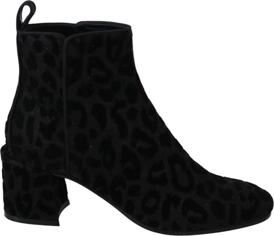 Dolce & Gabbana Zwarte Luipaard Korte Laarzen met Rits Zwart Dames
