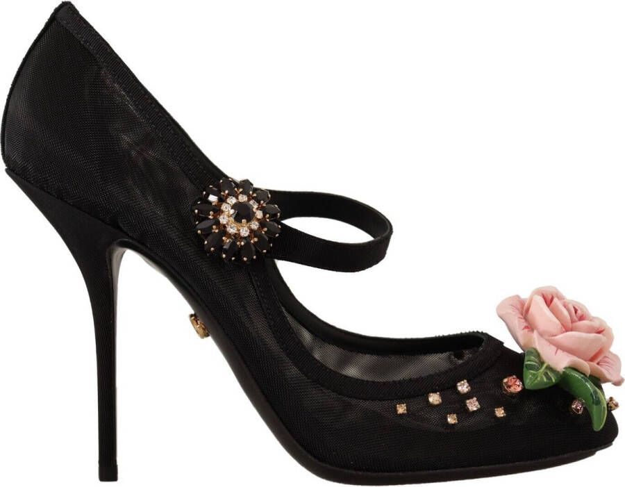 Dolce & Gabbana Zwarte mesh verfraaide pumps Mary Jane schoenen