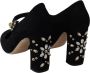 Dolce & Gabbana Black Suede Crystal Heels Mary Jane Shoes Zwart Dames - Thumbnail 1