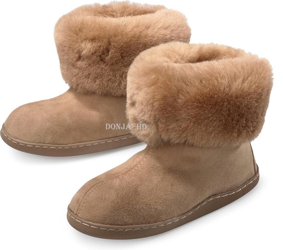 Donja-HD Pantoffels-sloffen-NARVI Merino schapenvacht met flexibele zool- -kleur bruin-handgemaakt in Europa - Foto 2