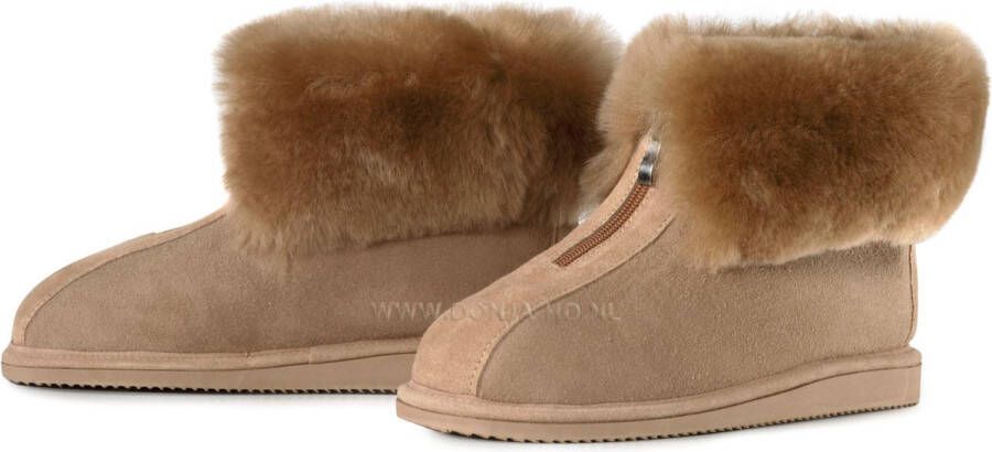 Donja-HD Hoge pantoffels met een handige rits sluiting hand gemaakt-Merino schapenvacht-voor warme voeten