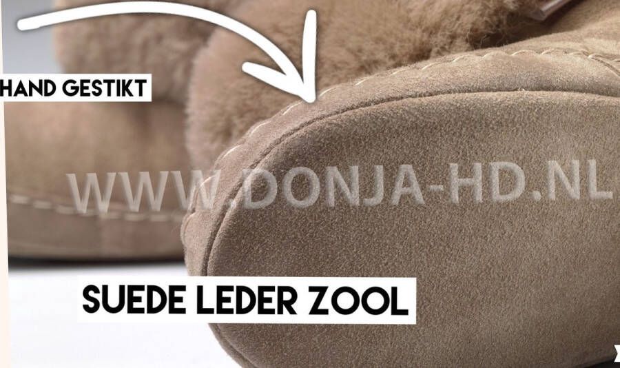 Donja-HD -Pantoffels-warme-Merino wol- zacht lams suède-leder zool- hand gemaakt in Europa