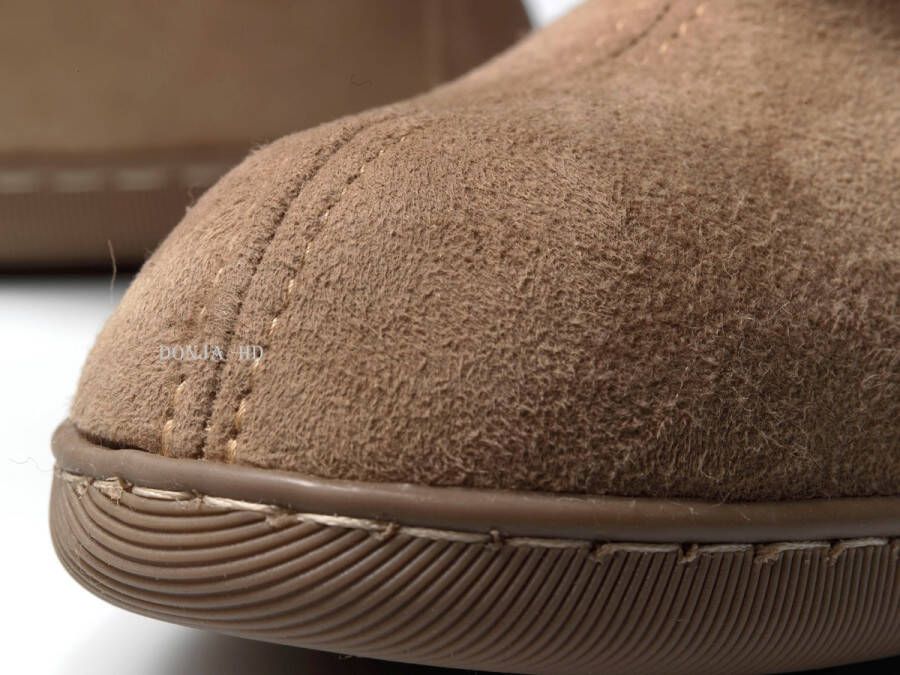 Donja-HD Pantoffels-sloffen-NARVI Merino schapenvacht met flexibele zool- -kleur bruin-handgemaakt in Europa