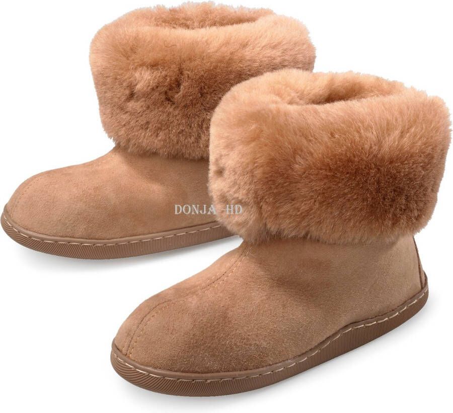 Donja-HD pantoffels-NARVI Merino wol-schapenvacht met flexibele zool- -kleur bruin-handgemaakt in Europa