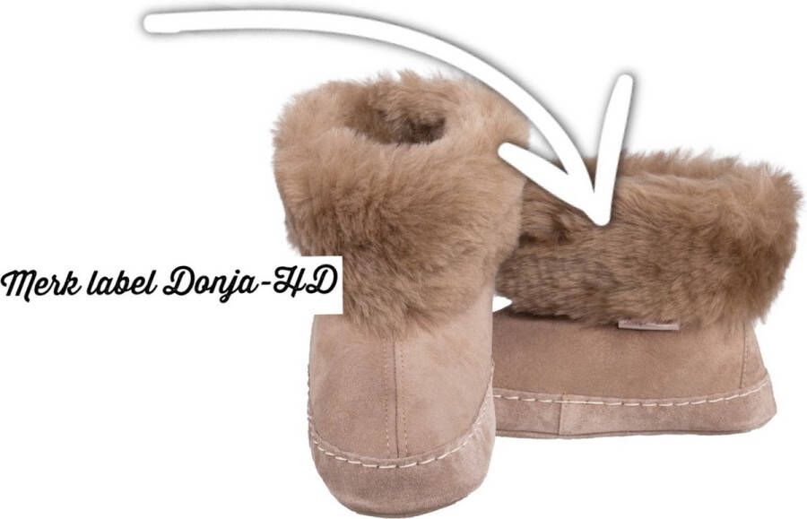 Donja-HD -Pantoffels-warme-Merino wol- zacht lams suède-leder zool- hand gemaakt in Europa