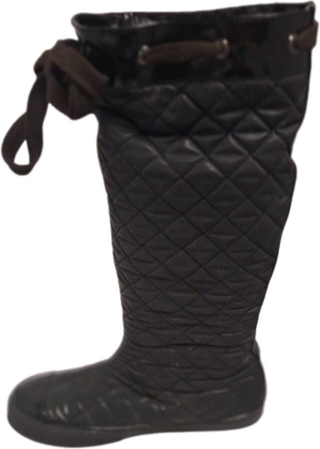 Donna Karen -RAINBOOT- QUILTED NYLON PATENT LEAT- BLACK