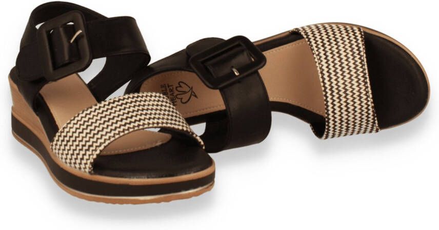 DOUBLE HEART Dames Sandaal Zwart Beige
