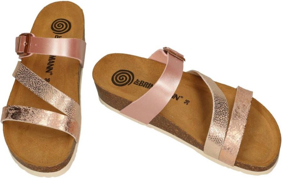 Dr Brinkmann -Dames roze-goud metallic slippers & muiltjes