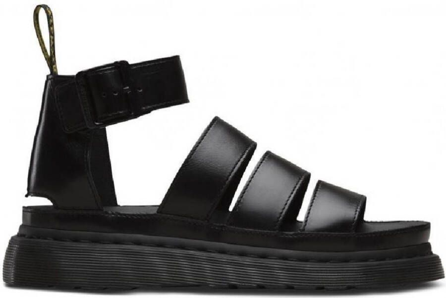 Dr. Martens Zwarte platte leren sandalen met verstelbare gespsluiting Black Dames