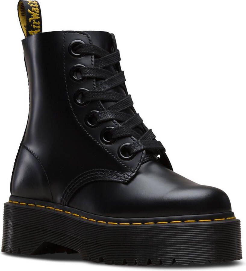 Dr. Martens Zwarte Leren Platformlaars met Decoratieve Stiksels Black Dames