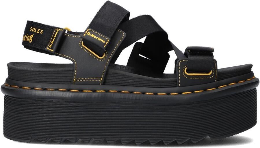 Dr. Martens Zwarte Leren Platte Sandalen met Klittenbandsluiting Black Dames