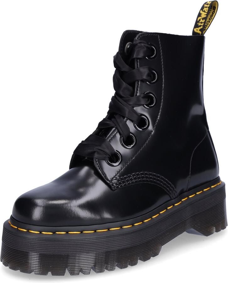 Dr. Martens Zwarte Leren Platformlaars met Decoratieve Stiksels Black Dames