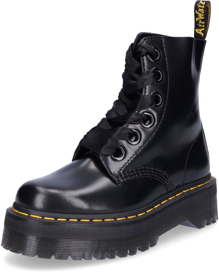Dr. Martens Zwarte Leren Platformlaars met Decoratieve Stiksels Black Dames