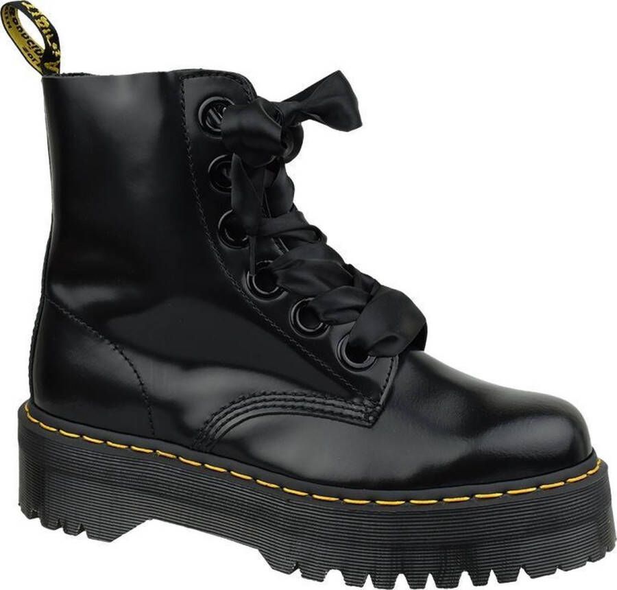 Dr. Martens Zwarte Leren Platformlaars met Decoratieve Stiksels Black Dames
