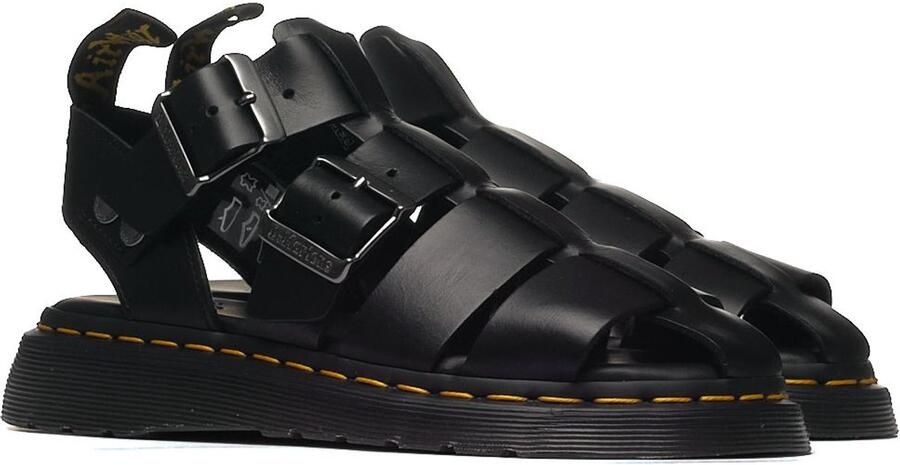 Dr. Martens Zwarte Leren Platte Sandalen Gryphon Brando Black