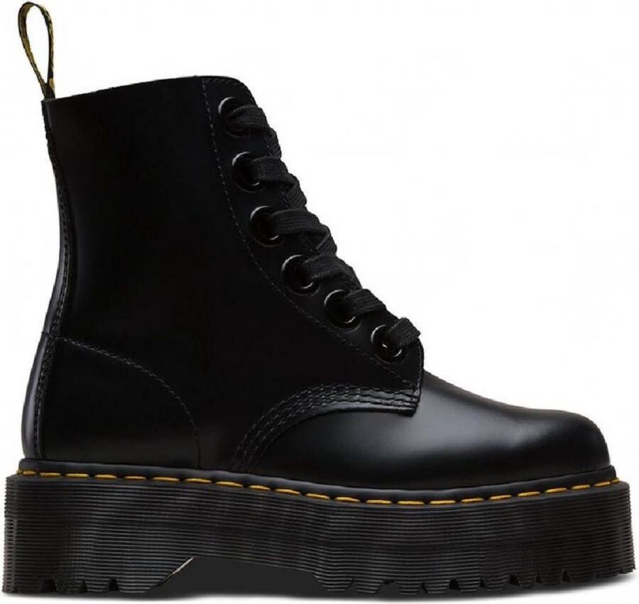 Dr. Martens Zwarte Leren Platformlaars met Decoratieve Stiksels Black Dames