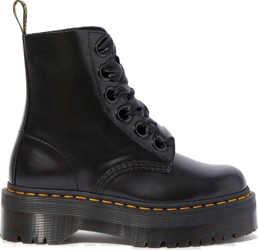 Dr. Martens Zwarte Leren Platformlaars met Decoratieve Stiksels Black Dames