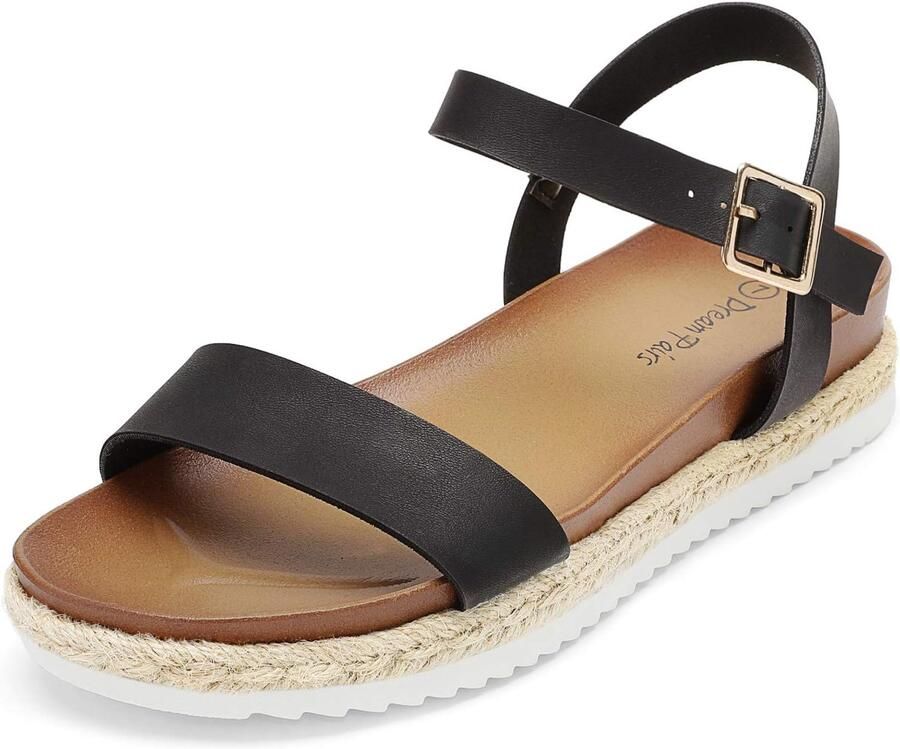 DREAM PAIRS Dames Espadrilles Sleehak Sandalen met Plateau en Elastische Enkelband