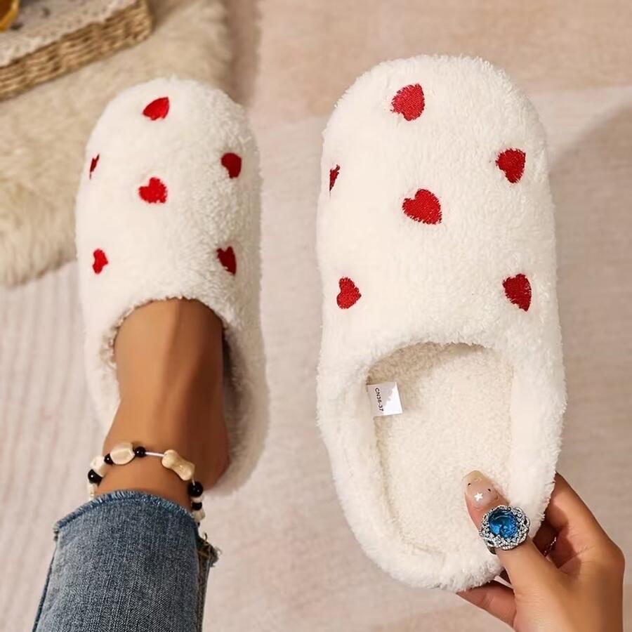 Droomlichtjes Hartjes Pantoffels & Zachte Sloffen met Hartjes Print Antislip Huisschoenen Warm & Comfortabel Unisex