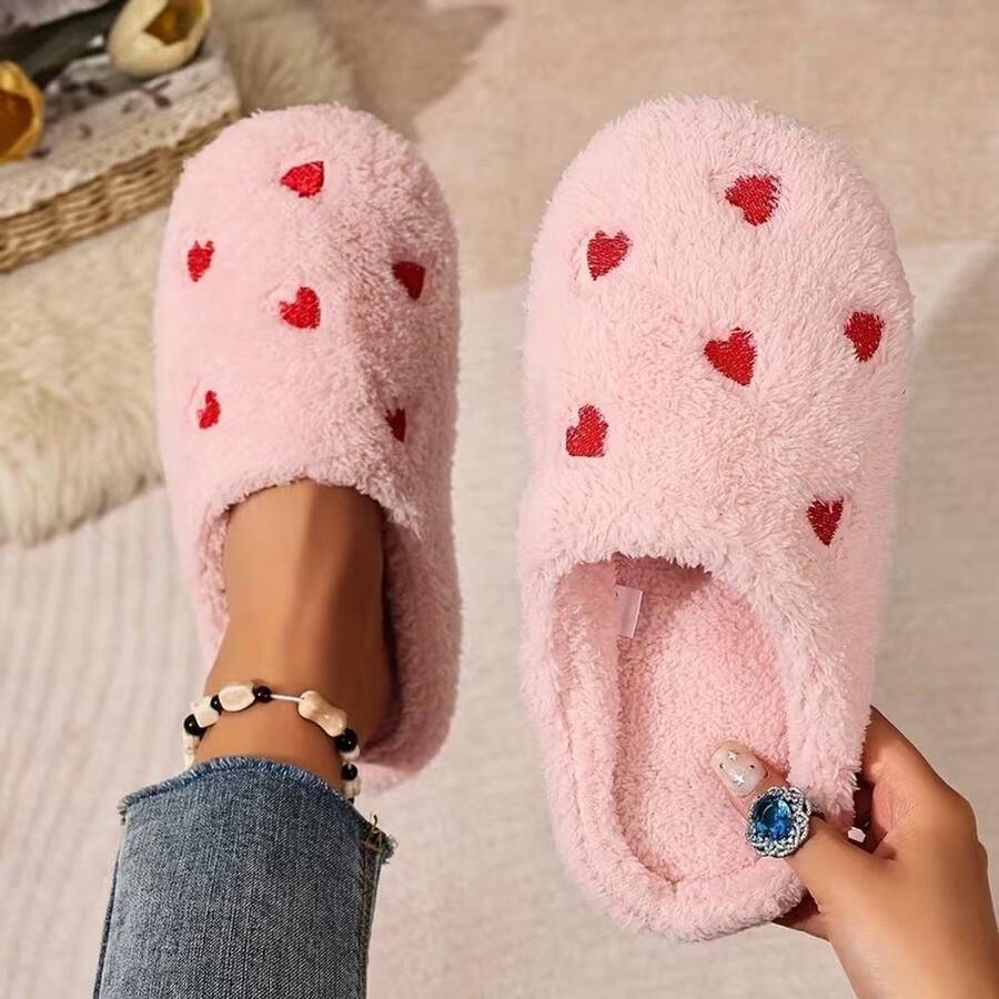 Droomlichtjes Hartjes Pantoffels & Zachte Sloffen met Roze Hartjes Print Antislip Huisschoenen Warm & Comfortabel Unisex