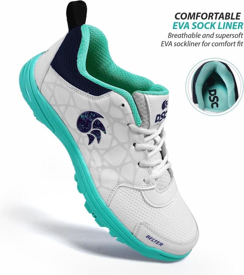 DSC Belter Cricket Shoes Teal Blue For Boys and Men Eva Sock Liner Lightweight Outsole Durable 4 - Foto 1