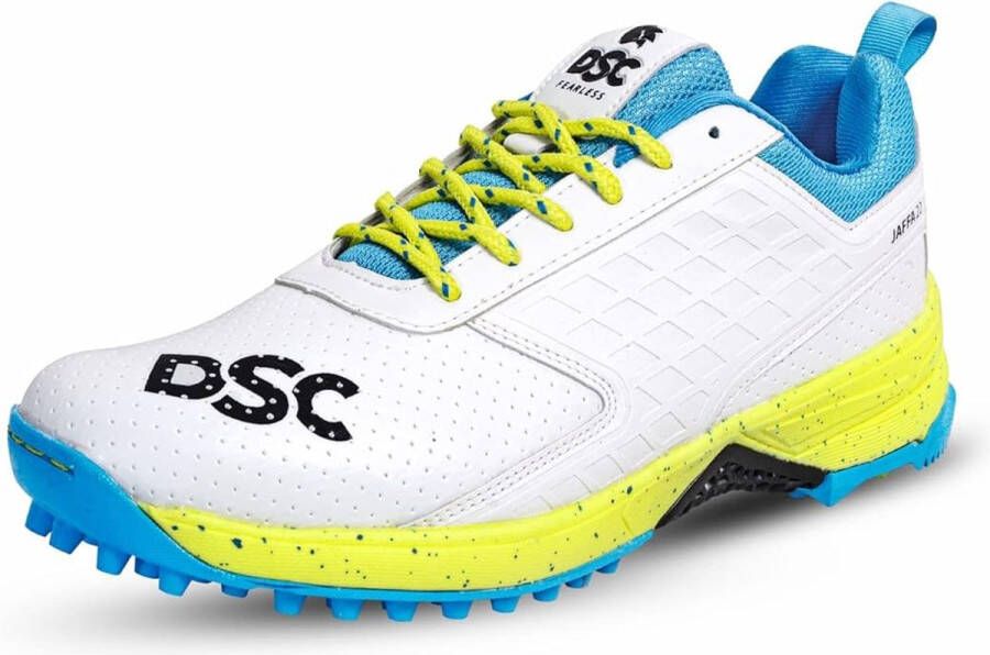 DSC Dom Jaffa 22 Cricket Schoenen Wit Lime Geel Voor Jongens en Heren Lichtgewicht Embossed Ontwerp 7